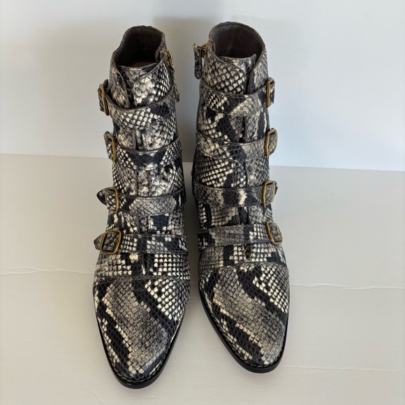 J. Crew Multi Buckle Snake Embossed Leather Moto Boots 9 EUC - Picture 4 of 11